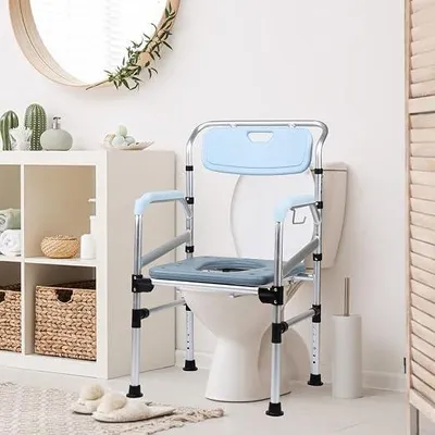 Produktbild von Toilettenstuhl für Senioren, Toilettenstuhl Höhenverstellbar mit Armlehne Rückenlehne, Antirutschenden Toilettenstühle, Nachtstuhl, bis 160kg belastbar