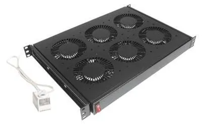 Productafbeelding van Conteg Ventilatie-unit - Rack-ventilatorinzetstuk - met 4 ventilatoren, thermostaat - wisselstroom 230 V - zwart, RAL 9005 - 48,3 cm (19")