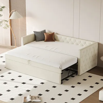 Produktbild von Schlafsofa mit Bettfunktion und Gästebett, 90x200 cm/180x200 cm, Einzelbett/Doppelbett, Samt