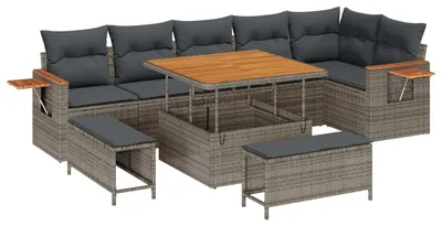 Image de Ensemble de canapé de jardin 9 pcs Gris polyrotin