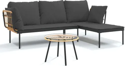 Image de vidaXL Ensemble de salon de jardin 3 pièces avec coussins gris foncé Poly rotin