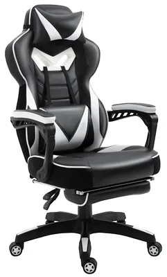 Imagen del producto de Silla Gaming Ergonómica Silla de Escritorio de Oficina Regulable en Altura Reclinable Respaldo con Reposapiés Reposacabezas 65x70x118,5-128,5 Blanco