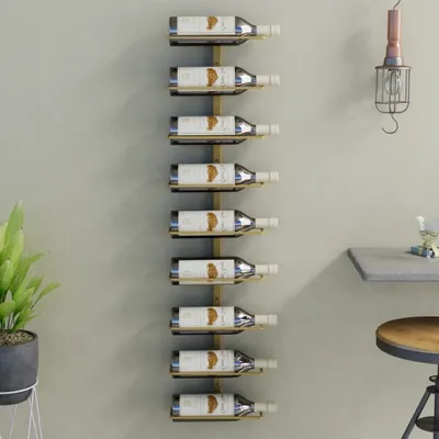 Obrázek produktu pro The Living Store Nástěnný stojan na víno na 9 lahví zlatého železa