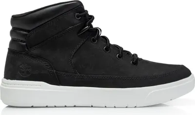 A studio shot of a single black Timberland Seneca Bay HikeR A62E1 shoe against a white background.