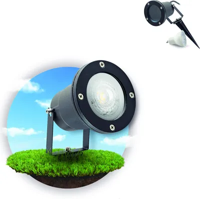 Produktbild von Set Gartenleuchten PORTO Gartenstrahler, wasserdichte Außenlampe für Garten, Terrasse, Pflanzen, Wege, Teich, Außenbeleuchtung, Außenstrahler, wasserdicht, GU10, schwarz + GU10 3W Glühbirne warmweiß