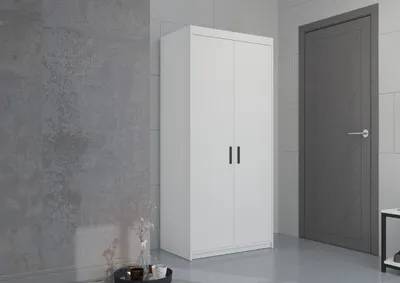 Produktbild von Kleiderschrank ELENA 2D Drehtürenschrank 90x190x53cm Schlafzimmer mit 2 Türen Garderobe Weiß