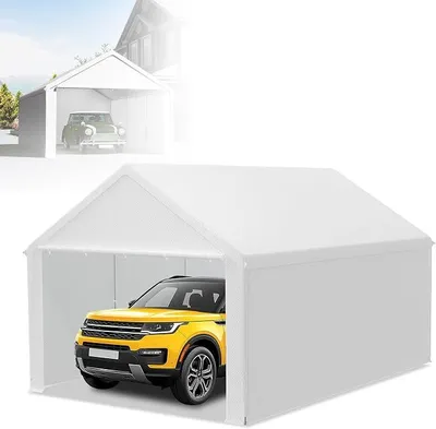 Produktbild von Lagerzelt 3x4 m, Weidezelt Zeltgarage Carport, Autoüberdachung für Außenbereich, als Lagerzelt für Werkzeug, Garten und Fahrzeuge, Weiß