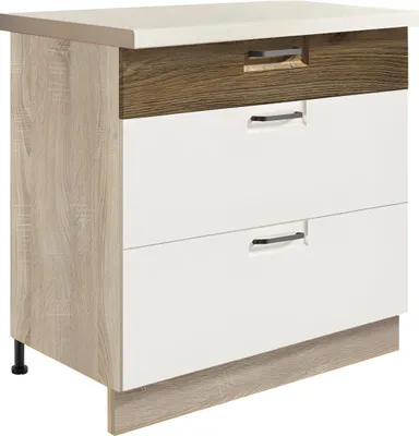 Obrázek produktu pro Favorit RIBBECK 22D – spodní skříňka 80 cm s 3 zásuvky, bílý vysoký lesk