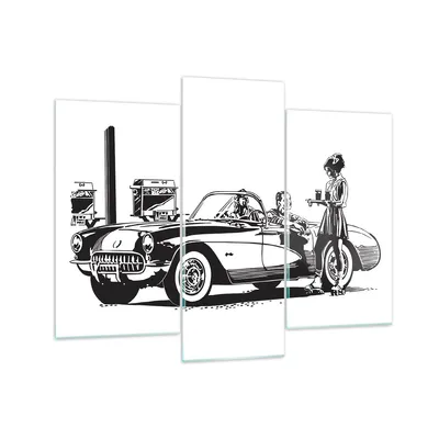 Produktbild von Bilder auf glas - Bar Auto Straße - 130x100cm - Glasbilder - Wandbilder - Kunstdruck - zum Aufhängen bereit - Wanddekoration aus Glas - Glas Bilder - Wandbild auf Glas - 3 Teile - GCB130x100-3680