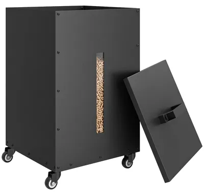 Imagen del producto de Contenedor metálico para pellets con ruedas, capacidad de 30 kg, con tamiz, ventana de visualización