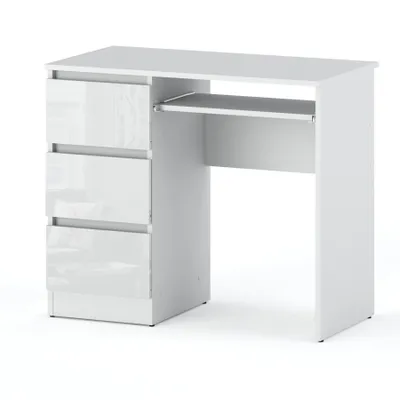 Produktbild von STIV Möbel | Schreibtisch 90x50x77 cm Weiß Matt/Weiß Hochglanz | Computertisch mit 3 Schubladen links & Tastaturauszug