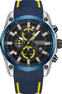 Produktbild von MEGIR 2144 Herrenuhr Multifunktions-Chronographenuhr Modische Quarz-Kleiderarmbanduhr 3ATM Wasserdichte Sportuhr mit Kalender Leuchtendes Silikonband fuer Herren