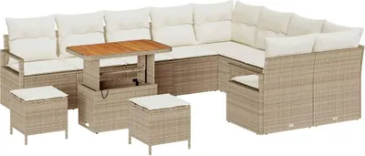 Image de Ensemble de canapés de jardin vidaXL, 12 pièces, beige, en polyrotin