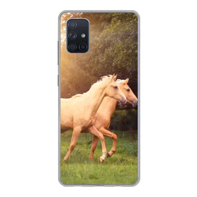 Produktbild von MuchoWow® Handyhülle Schutzhülle Hülle für Samsung Galaxy A71 Pferde - Wald - Sonne Silikon Softcase Handy Hülle - Kartenbesitzer