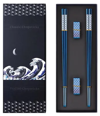 Essstäbchen-Set 2 Paar, Edelstahl 18/8, blau, mit Halter