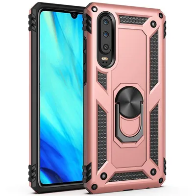 Obrázek produktu pro Huawei P30 Pro Pouzdro s Kroužkem, Dvouvrstvé Tvrdé PC TPU, Nárazuvzdorné Pouzdro s Stojánku pro Huawei P30 Pro Růžové zlato