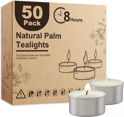 Immagine prodotto di Candele votive bianche, confezione da 50 pezzi, con una durata di 8 ore, senza paraffina, senza fumo, mini candele votive ideali per matrimoni, centrotavola