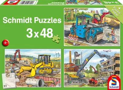 Image de 3 x 48 pièces Schmidt Spiele Kinder Puzzle Mes véhicules de chantier préférés 56520