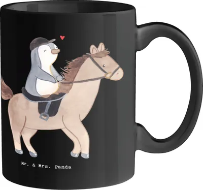 Produktbild von Mr. & Mrs. Panda Kaffeetasse Reitsport Stolz - Schwarz - Geschenk, Becher, Sportler, Vertrauen, humor, Kaffeebecher, Sportart, Pferdesport, Teamsport, Eigenheiten, Tasse