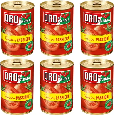 Produktbild von ORO di Parma passiert und geschälte Tomaten Dose 425g 6er Pack