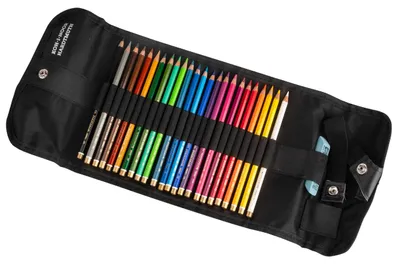 Produktbild von Polycolor- Stiftetasche gefüllt mit 24 Polycolor- Farbstiften, Radiergummi und Anspitzer