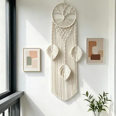 Imagen del producto de Atrapasueños de macramé con diseño de árbol de la vida, hecho a mano, algodón, decoración de pared para dormitorio