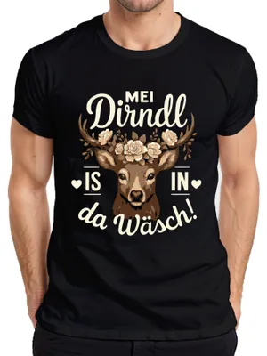 Immagine prodotto di Maglietta Mei Dirndl is in da Wäsch  Wiesn Tracht Hirsch Bayeris Uomo, Nero, M