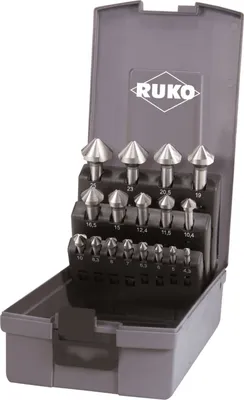 Produktbild von RUKO Kegel- und Entgratsenker-Satz DIN 335 Form C 90° HSS in Kunststoffkassette - 17 tlg. - 102155RO