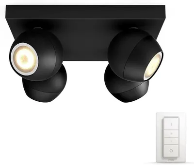 Produktbild von Philips Hue White ambience Buckram Viererspot schwarz + Dimmschalter, Intelligenter Einbaustrahler, Bluetooth/Zigbee, Schwarz, LED, Metall, GU10