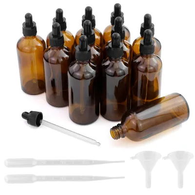 Pipettenflaschen-Set, 12x 30 ml, braun, Glas, mit Tropfer & Trichter