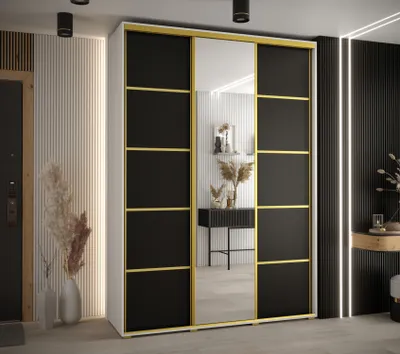 Obrázok produktu pre Šatníková skriňa YVONA 5 - 180/45 cm, biela / čierna / zlatá