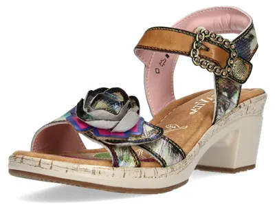 Produktbild von Laura Vita Damen Sandalette Leder mit Struktur Blütenapplikation Strass Beao 16, Größe:39 EU, Farbe:Beige