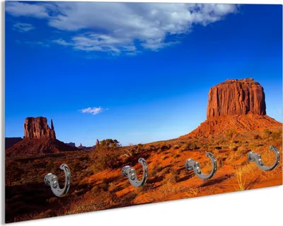 Produktbild von Wallario Schlüsselbrett aus Glas, Motiv: Monument Valley am Abend I, 30 x 20 cm mit 4 Haken