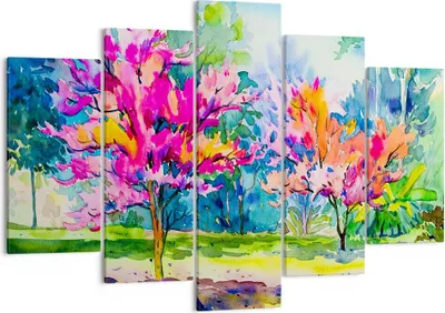 Produktbild von Bild auf Leinwand - Leinwandbild - Bäume Mehrfarbig Natur Frühling - 150x100cm - Wand Bild - Wanddeko - Leinwanddruck - Bilder - Kunstdruck - Leinwand bilder - Wandkunst - EA150x100-2941