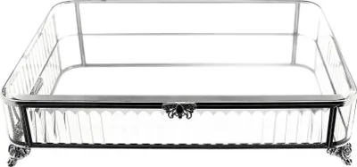Immagine prodotto di Scatola di vetro 35 x 25 x 8 cm - Rettangolare con base a specchio e cornice in acciaio - Argento
