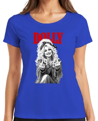 Produktbild von Dolly Parton Country Musik Mittelfinger Rockabilly Retro Sängerin Damen T-Shirt, Blau, S