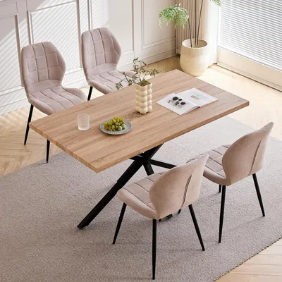 Zdjęcie produktu dla Stół jadalniany prostokątny z 4 krzesłami, wymiary: 140x78x77 cm, kolor: naturalny/beżowy