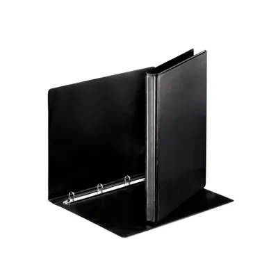 A black ring binder is shown against a white background.