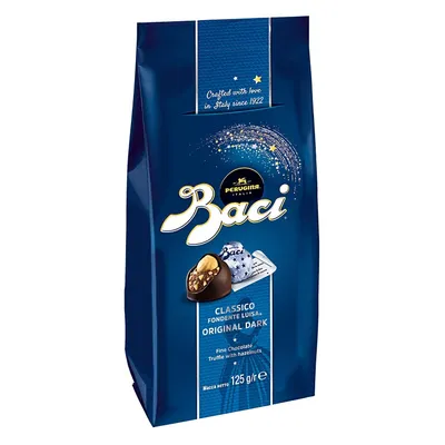 A bag of Baci Perugina chocolates on a white background.