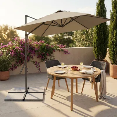 Immagine prodotto di Milani Home - ombrellone da giardino 2 x 3 m palo laterale decentrato in acciaio, telo poliestere tortora, per terrazzo e piscina