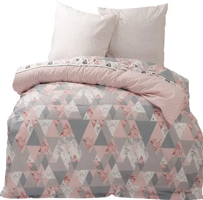 Produktbild von Bettwäsche 100% Baumwolle 135x200 cm Renforce Dreiecke Punkte Rosa Grau Weiß Wendefunktion 2 tlg