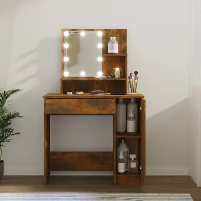 Zdjęcie produktu dla The Living Store Toaletka z diodami LED dąb wędzony 86,5x35x136 cm