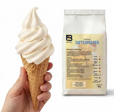 Produktbild von Bazko Sahne Geschmack Premium Eispulver für Eismaschine | Softeispulver 4 kg für 12 kg Eis
