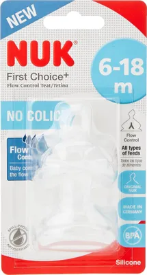 Produktbild von NUK First Choice+ Sauger für Babyflaschen | 6-18 Monate | Durchflusskontrolle | Anti-Kolik-Belüftung | -frei | 2 Stück
