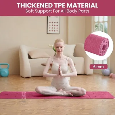 Productafbeelding van Ibenzoa® Yogamat TPE, 6 mm – antislip sportmat, 183 x 61 cm, met uitlijningslijnen, ideaal voor yoga, Pilates en fitness