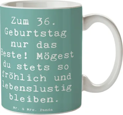 Produktbild von Mr. & Mrs. Panda Kaffeetasse Spruch 36. Geburtstag - Meeresbrise - Geschenk, Teetasse, Geburtstagsgeschenk, Geburtstagsparty, einzigartig, Pott, lebenslustig, Becher