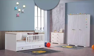 Produktbild von Kinderzimmer Jugendzimmer weiß Bett Kommode Kleiderschrank 3-teilige Möbel