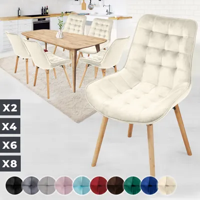 Produktbild von MIADOMODO® Esszimmerstühle - Creme, 6er Set, Sitzfläche aus Samt, Gepolstert, Gesteppt, Beine aus Buchenholz, mit Rückenlehne - Polsterstuhl