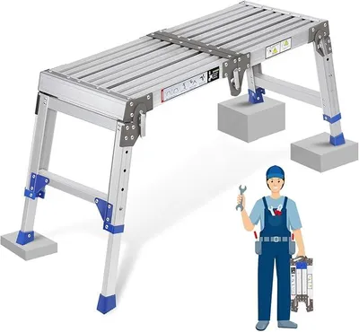 Productafbeelding van Verbeterde aluminium werkplatform, opklapbaar tot 362 kg, werkplatform, verstelbare aluminium steigertrap met veiligheidssloten, trappenplatform