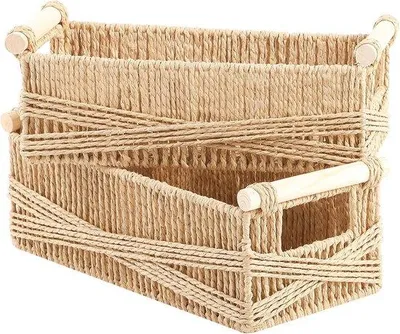 Produktbild von Famanu Stapelbare Rattan Aufbewahrungskörbe - Set von 2 mit Griffen